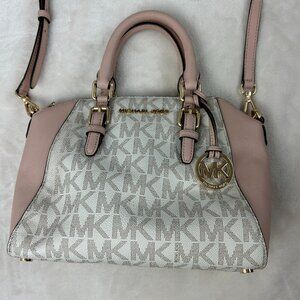 Michael Kors Ciara Signature Top Zip Satchel Handbag -Vanilla Pink Gold